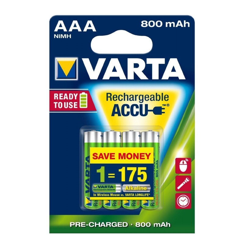 batterie ministilo AAA ricaricabili VARTA 800 mAh 1.2V PRONTE ALL'USO - 4 PZ