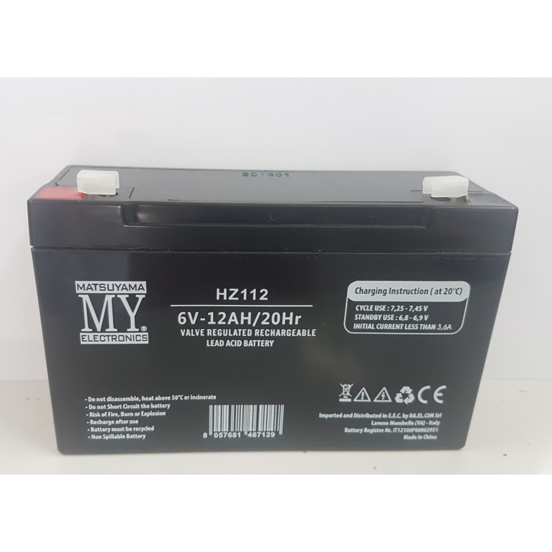 Batteria ermetica ricaricabile al piombo 6V 12.0Ah