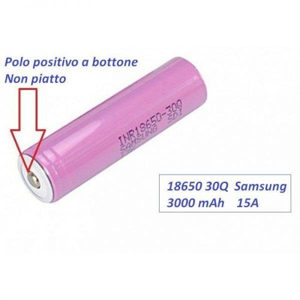 Batteria ricaricabile Litio SAMSUNG 18650 30Q 3000mAh 3,6V 15A polo rialzato